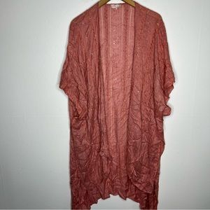 Free People All Tous Duster Sequin Kimono Wrap Pink Rose One Size
